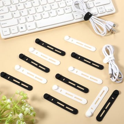 Reusable Silicone Cable Ties, Adjustable Wire Organizer, Bundle Straps for Devices and Charging Cables, Black and White, 20 Pack