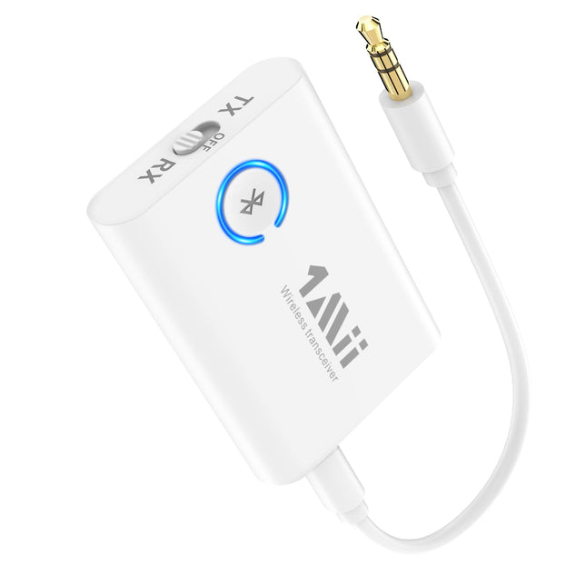 1Mii Bluetooth 5.3 adapter telerile, 2-ühes Bluetooth saatja-vastuvõtja, aptX adaptiivne ja HD traadita heli saatja-vastuvõtja pesa 3.5 kõrvaklappide stereosüsteemile, lennukile, MP3, 15 tundi mänguaega