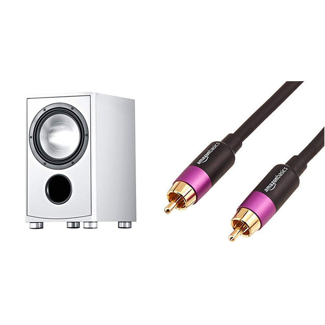 Canton AS 85.3 SC võimas aktiivsubwoofer (200/280W) valge &amp; Amazon Basics PBH-19088 subwooferkaabel, 2,4 m