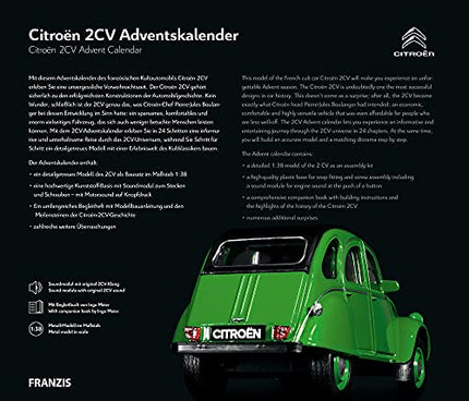 FRANZIS 55154 - Citroën 2CV advendikalender, roheline, metallist mudelkomplekt mõõtkavas 1:32, sisaldab helimoodulit ja 50-leheküljelist raamatut