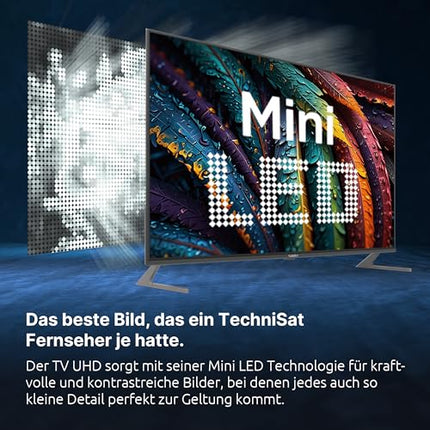 TechniSat TV 65 UHD - 65-tolline/164 cm 4K/UHD nutiteler (kolmekordne tuuner, WiFi, voogedastusrakendused, Bluetooth, USB-salvestus, ajanihkefunktsioon, 2 x 10 vatti) must