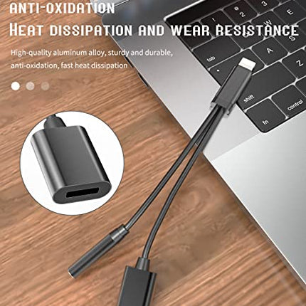 iPhone AUX Adapter for Headphone Jack, Dongle (2-in-1), Charging Cable, Lightning to 3.5mm Splitter Cable, Apple MFi Certified Audio Earbud, Music Charging Converter for 14 13 12 11 Pro Max Mini 7 8