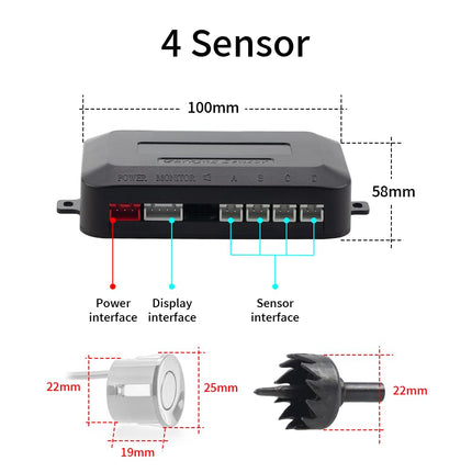 Wireless parking aid, reversing aid with 4 PDC parking sensors at the rear, distance warning kit with wireless LED display for cars, SUVs, vans, motorhomes and pickups (4 sensors, silver)