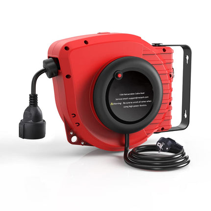 Automatic cable reel 15M+1.5M outdoor cable reel, applicable to 1500W (maximum load capacity when unrolled: 3200W) with 180° rotatable wall bracket, reset button and adjustable stop
