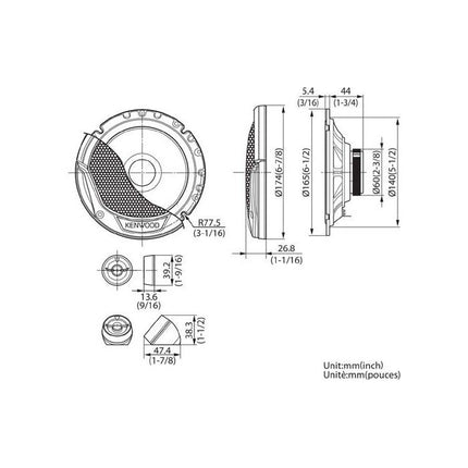 Kenwood KFC-E170P 170mm 2-way component system with woofer cone (300 watts peak power)