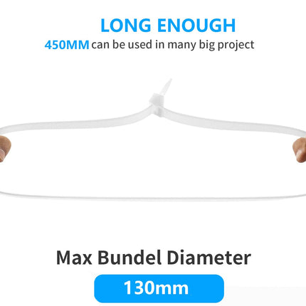 Armpow 100 tükki 450 mm x 9 mm mustad kaablisidemed, laiad kaablisidemed, tõmbetugevus 80 kg, UV-kindlad kaablisidemed, pikad kaablisidemed, suured kaablisidemed kaablite haldamiseks