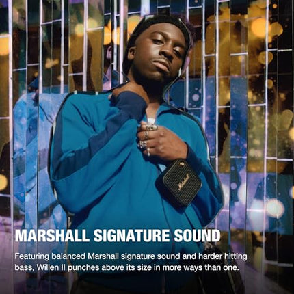 Marshall Willen II Wireless Bluetooth Speaker with 17+ Hours of Playtime and IP67 Waterproof Rating – Black and Brass