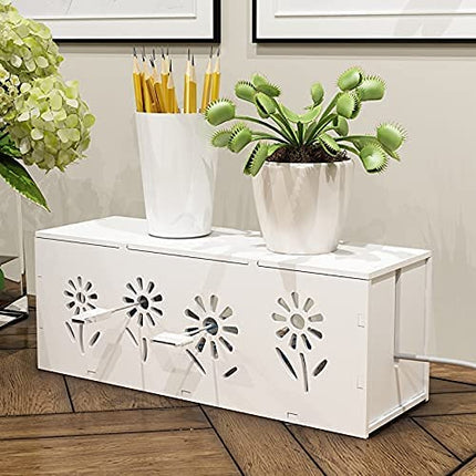 Verve Jelly Power Cable Storage Box Removable Cable Box Socket Box Cable Collector Storage Box for Cable Management Charging Cable PVC Plastic with Ventilation Wood Texture Organizer