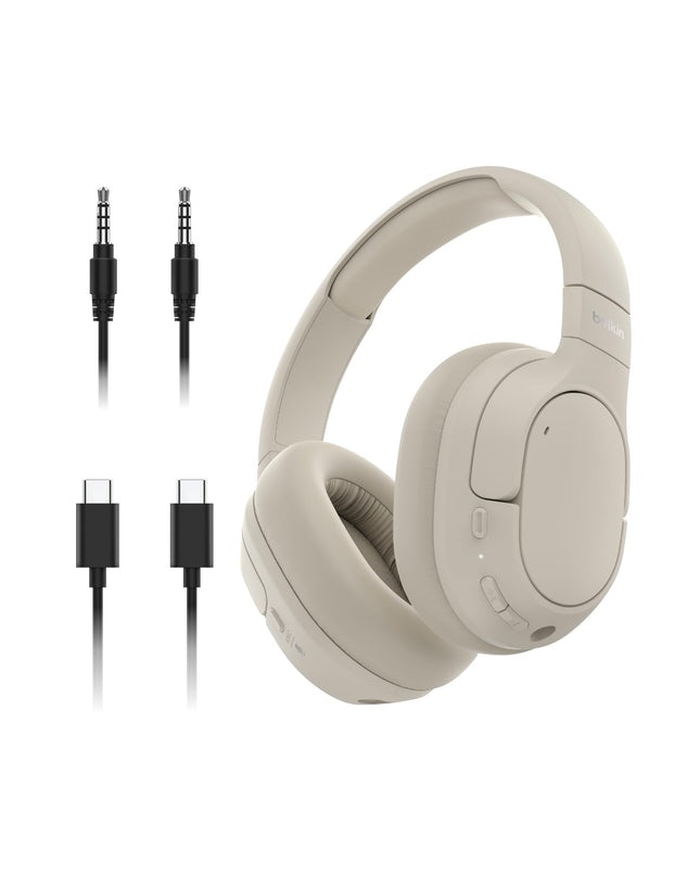 Belkin SoundForm Isolate mürasummutavad kõrvaklapid, juhtmevabad Bluetooth-kõrvaklapid, mikrofoniga peakomplekt, kõrvapealsed kõrvaklapid 60-tunnise esitusajaga, sügav bass, CloudCushion kõrvaklapid – liivakarva