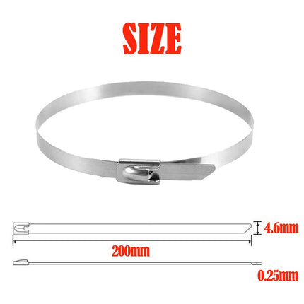 Roostevabast terasest kaablisidemed, 100 tk, 200 mm x 4,6 mm, kaablisidemed, metallsidemed, väljalaskefoolium, tihendussidemed,