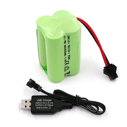 Gecoty® 4.8V NI-MH battery, 2400mAh rechargeable AA battery (not AAA) with SM plug, suitable for remote-controlled toys, power tools, household appliances, with USB charging cable