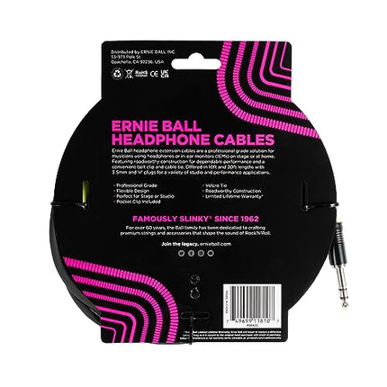 Ernie Ball kõrvaklappide pikenduskaabel, 1/4 tolli kuni 3,5 mm, 3 m - must