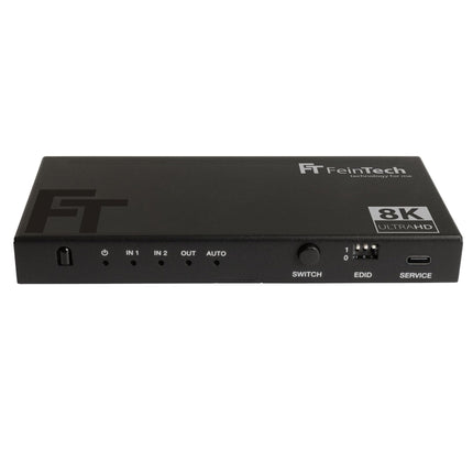 FeinTech SW212 HDMI 2.1 lüliti 2 sisendit 1 väljundit koos HDMI heli ekstraktoriga 4K 120Hz ja automaatse lülitusega, 8K 60Hz, VRR, ALLM, heli jagaja optiliseks SPDIF Toslinkiks ja 3,5 mm pesaks
