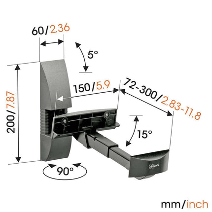 Vogel's VLB 200 universaalne raamaturiiulikõlari seinakinnituskomplekt, pööratav kuni 90°, kallutatav kuni 15°, max. 20 kg, must, 2 kronsteini