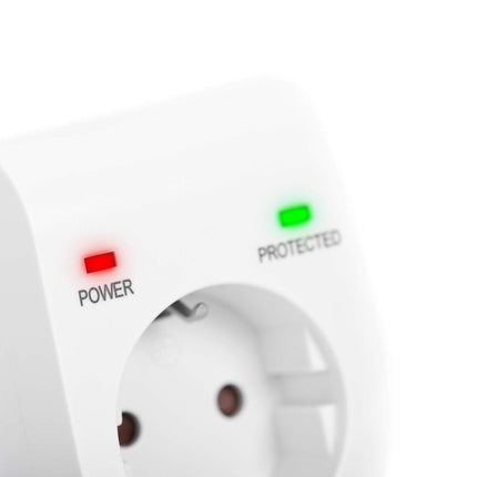 DIGITUS DN-95400 – Ülepingekaitse adapter – 5 tk – 16 A / 230 V / 50 Hz – Max. 3500 W – LED-oleku indikaator – Lekkevool max. 13 500 A – Valge