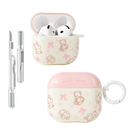 Folaxshoo Compatible with AirPods 4 Generation Cute Cartoon Funny Case Cover with Cleaner Kit (Bow Bear)