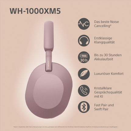 Sony WH-1000XM5 esmaklassilised kõrvaklapid mürasummutuse, Bluetoothi, selge kõnekvaliteedi, kõrglahutusega heli, kuni 30-tunnise akueaga, kõva ümbrisega, iOS ja Android - suitsuroosa