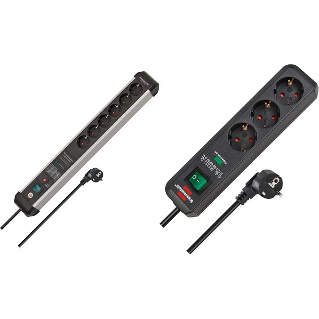 Brennenstuhl Premium-Protect-Line, 6-suunaline pikendusjuhe ülepingekaitsega 60 000 A ja Eco-Line, 3-suunaline pikendusjuhe ülepingekaitsega (1,5 m kaabel), antratsiithall