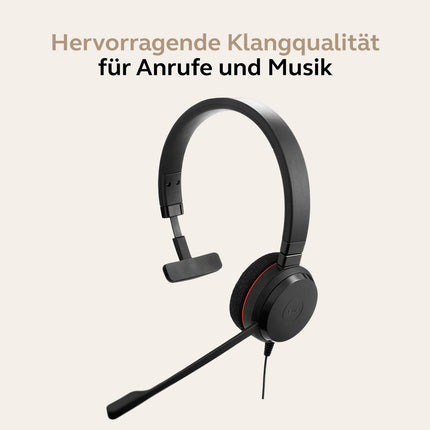 Jabra Evolve 20 Mono USB peakomplekt mikrofoniga – mürasummutavad juhtmega kõrvaklapid kristallselge suhtluse jaoks, USB-A-kaabel kõnede juhtimisega – must