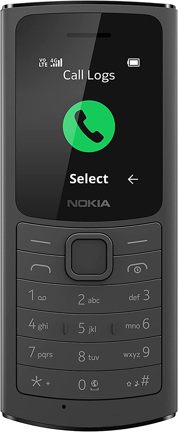 Nokia 110, 1,8-tolline S30+ põhitelefon 4G Volte ühenduvusega, kuni 32 GB välise salvestusruumiga, 1020 mAh eemaldatava akuga, kaameraga, FM-raadioga (juhtmega ja juhtmevaba kaherežiimiline) - must