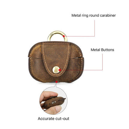Hiram Leather Earphone Case Dustproof Genuine Leather Cover for Air Pods Pro 2nd Generation Wireless Headphones Protective Case with Charging Port and Carabiner (Coffee)