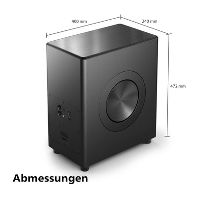 Philips Fidelio FW1-kanaliga juhtmevaba subwoofer | 420 W | Kinoheli | Sügav bass kodukino ja muusika jaoks | Harjatud metalli ja nahast viimistlus | DTS Play-Fi ja RCA-ühendus