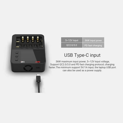 ISDT C4 EVO akulaadija AA/AAA NiMH NI-Cd Li-Ion, LiHv ja LiFePO4 18650 18700 26650 laetavate akude laadimiseks ja tühjendamiseks, kiirlaadimine + TYPE-C QC 3.0