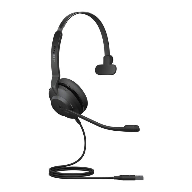 Jabra Evolve2 30 peakomplekt – monomüra summutavad kõrvaklapid – UC sertifitseeritud – kahe mikrofoniga kõnetehnoloogiaga – USB-A-kaabel – must