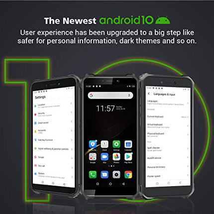 OUKITEL WP5 PRO 4G Outdoor Smartphone without Contract, 8000mAh Battery, 4 LED Flash, Android 10 Rugged Phone IP68, Helio A25 4GB + 64GB, 13MP + 2MP + 2MP, Face ID, GPS DUAL SIM Black