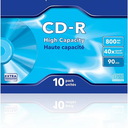 Verbatim CD-R High Capacity, blank CDs with 800 MB data storage, ideal for photo and video recordings, compatible with any conventional CD drive, 10-pack Jewel Case