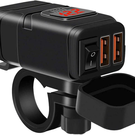 Kriogor kahe USB-pordiga mootorratta autolaadija, 3.0 kiirlaadija ja 6-30 V LED-voltmeeter sõltumatu lülitiga, IP65 veekindel autolaadija 12 V paadile, maasturile, merele