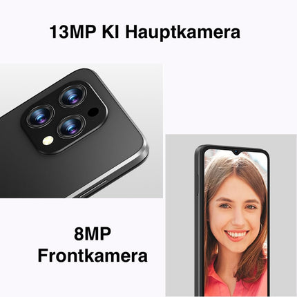 DOOGEE N55 mobiiltelefon ilma lepinguta (Android 14 nutitelefon, 6,56" HD+ 90Hz ekraan) 9GB RAM+128GB ROM, 5150mAh aku, 13MP tehisintellektiga kaamera, kahe SIM-kaardiga 4G LTE, kaheksatuumaline, must