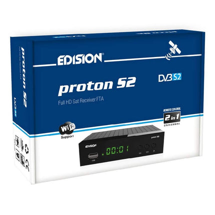 EDISION PROTON S2 Full HD satelliitvastuvõtja FTA (ühildub DVB-S2 | ARD ja ZDF SD väljalülitusega), Unicable'iga ühilduv, 2-in-1 kaugjuhtimispult, HDTV, HDMI, SCART, S/PDIF, eelinstallitud Saksa kanalite nimekiri