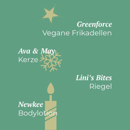 veganbox saa inspiratsiooni BOX advendikalender Eco 24 vegan toodet Marie Johnsonilt Jätkusuutlik advendikalender 2022 ilu, toidu ja palju muuga beež