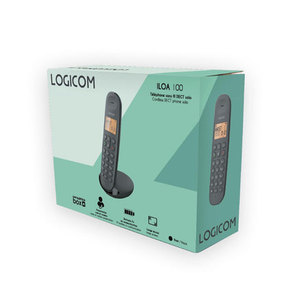 Logicom ILOA 100 Cordless Landline Phone without Answering Machine – Solo – Analog and DECT Phones – Black