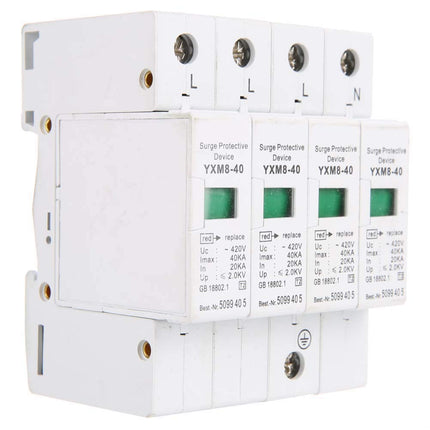 Home Surge Protector, 4P 40KA 220V Home Surge Protector DIN Rail Low Voltage Protection Arrester Device for Thunder Protection