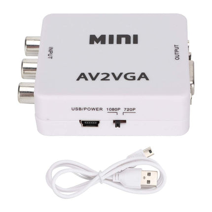 Mavis Laven Mini arvutiadapter VGA–AV RCA HDMI 480P komposiit AV–VGA teler digiboksi heli-teleri videomuundur arvutis (valge)