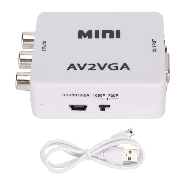 Mavis Laven Mini arvutiadapter VGA–AV RCA HDMI 480P komposiit AV–VGA teler digiboksi heli-teleri videomuundur arvutis (valge)