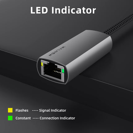 WALNEW USB-C to Ethernet Adapter, Gigabit Cat Cable to Type-C Converter, USBC Thunderbolt 3 LAN Network Adapter for Mac, MacBook, iPad Pro/Air, Dell XPS, Surface, Chromebook, Laptop, Galaxy S23,