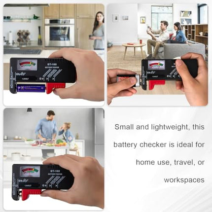 Analog Battery Tester Household Battery Tester BT-168 Small Multi Size Battery Tester for AA AAA CD 15V 9V Button Cell Batteries Ideal for Home School Office No batteries required for operation