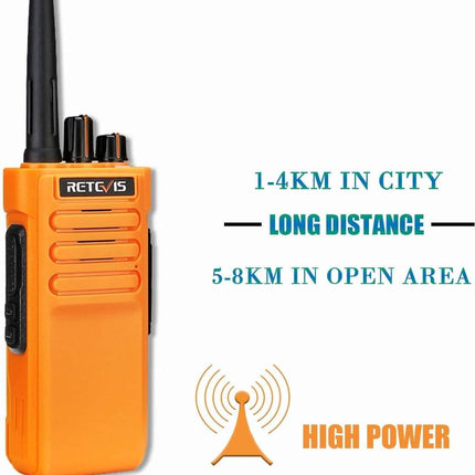 Retevis RT29 raadiosaatja pika levialaga, vastupidav kahesuunaline raadiosaatja, laetav 3200mAh, VOX-raadio veekindla mikrofoniga, äratus täiskasvanutele ja ehitusplatsidele (2 tk pakis, oranž)