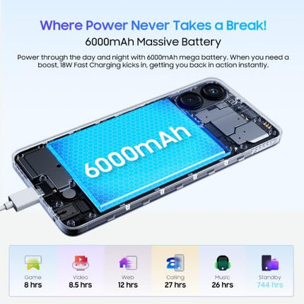 Blackview Color 8 Smartphone Unlocked, 16GB+256GB, 6.75" FHD+ 90Hz, 50MP+8MP Camera, 6000mAh Battery, THREE Card Slots, Android 13 Mobile Phone, Smart-K Box Speaker, GPS Blue