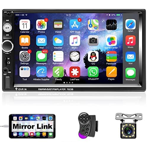 Podofo 2 DIN autoraadio Bluetooth-vabakäesüsteemiga, 7-tolline autostereo ekraani/USB/FM/AUX/TF/roolijuhtimise/peegliühendusega Androidi/iOS-i telefonidele + tahavaatekaamera