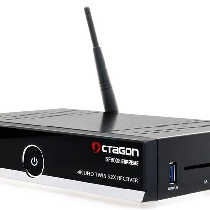 OCTAGON SF8008 UHD 4K Supreme kaksiksatelliidi vastuvõtja, 2x DVB-S2X tuuner, E2 Linux ja Define operatsioonisüsteem, PVR salvestusfunktsiooniga, M.2 M-võti, gigabiti LAN, kaardilugeja, satelliit-IP ühendus, WiFi WLAN + HM-SAT HDMI-kaabel