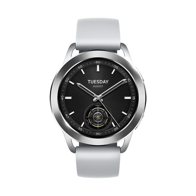 Xiaomi Watch S3 nutikell, 1,43-tolline AMOLED-ekraan, kuni 15-päevane aku tööiga, vahetatav raam, une-, pulsi- ja spordi jälgimine, MIUI Watch OS, hõbedane