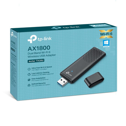 TP-Link Archer TX20U WLAN-pulk arvutile, AX1800 kahesageduslik, ühildub ainult Windows 11/10-ga, USB 3.0, MU-MIMO, OFDMA, WPA3 krüptimine