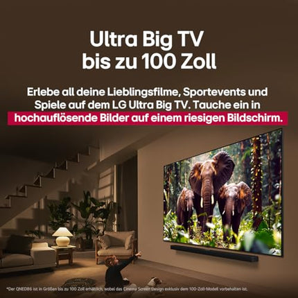 LG 65QNED86A6A televiisor 65-tolline (165 cm) 4K QNED evo AI-teler (α8 Gen2 4K AI protsessor, webOS 25, 120 Hz (VRR kuni 144 Hz)) [mudeliaasta 2025]