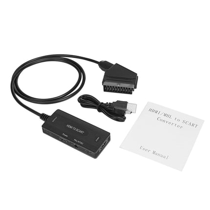 SUJAHHUJIQ HDMI to Scart HD Video Converter, HDMI Input, Scart Output, Video Audio Converter with NTSC/PAL (Video + Audio Supported via Scart)