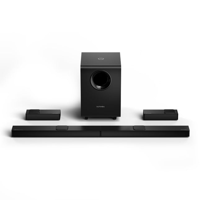 ULTIMEA 7.1.4-kanaliline heliriba Dolby Atmosega, tõeline kodukino ruumiline helisüsteem reguleeritava juhtmevaba subwooferiga, heliriba teleritele, Dolby Atmos helisüsteem, HDMI sisend/eARC väljund, Nova S90