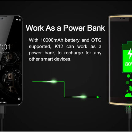 (2019) OUKITEL K12 Android 9.0 Smartphone Without Contract with 10000mAh massive battery, 6.3" Waterdrop FHD+ Display Mobile Phone, Helio P35 Octa-Core 2.3GHz 6GB+64GB, Fast Charging, Leather+Metal Design, NFC